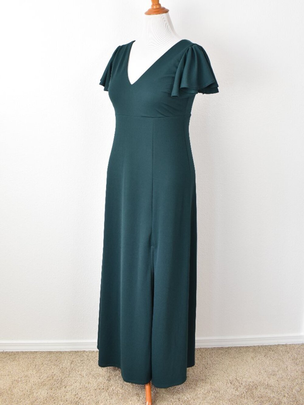 Birdy Grey Hannah Dress Crepe Emerald Flutter Sleeve - L - Picture 4 of 9